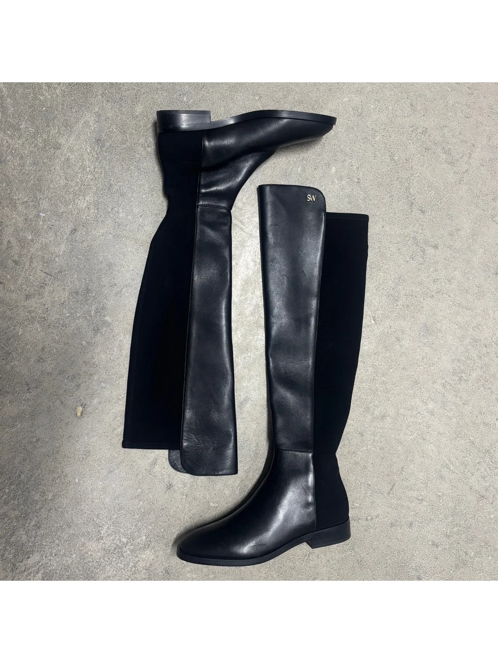Stuart Weitzman Black Leather 5050 Tall Riding Boots Stretch Back 8.5